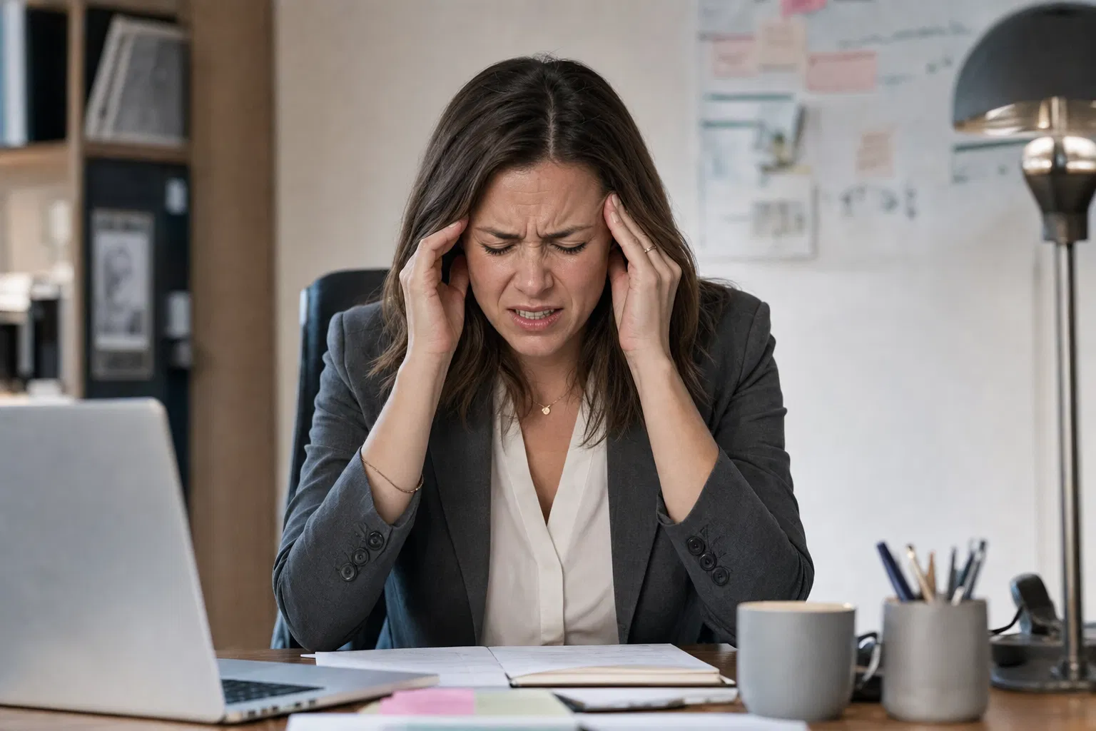 Woman suffering from severe migraine