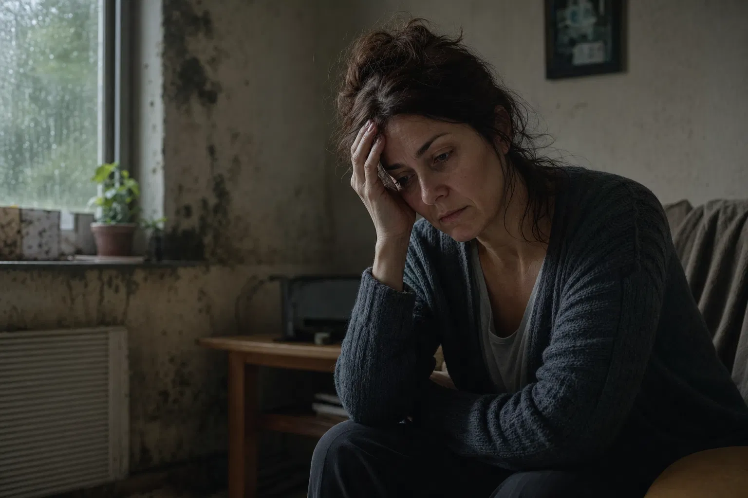 Woman suffering from mold toxicity symptoms