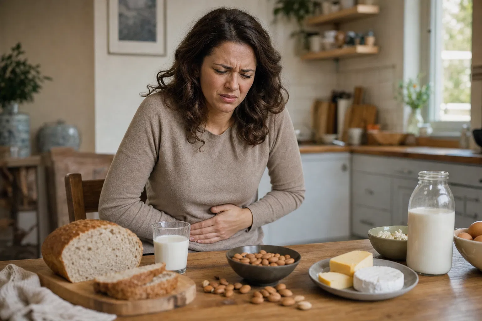 Woman experiencing food sensitivity discomfort